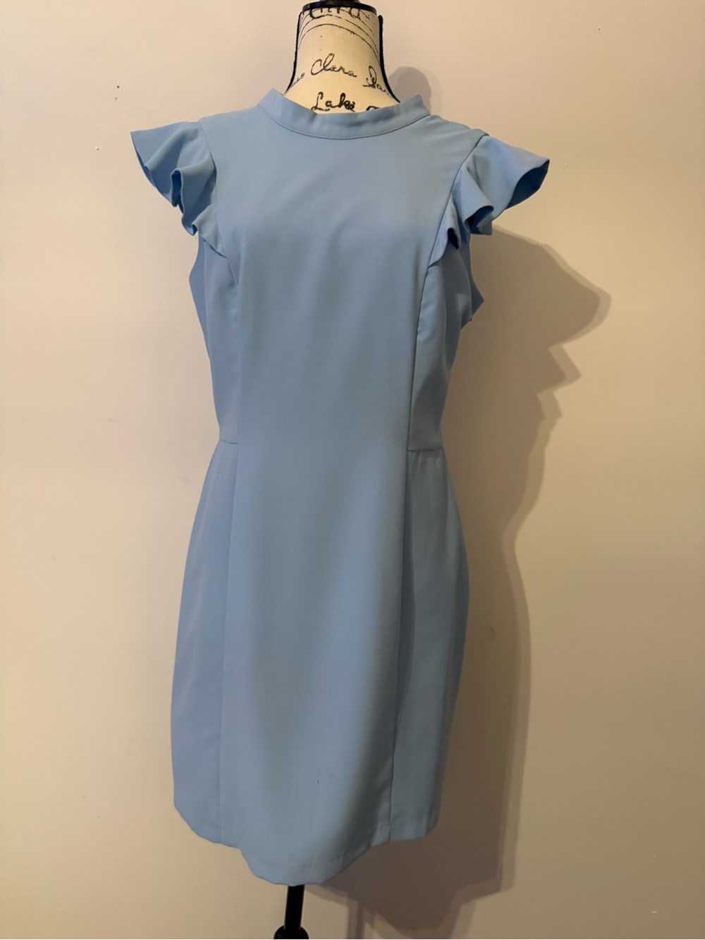 Adelyn Rae Soft Blue Flutter Sleeve Midi Dress